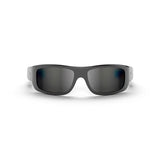 Front view of Lucyd Armor | Black Polarized sunglasses by Lucyd, featuring thick black rectangular frames and ANSI Z87.1-certified tactical-grade protection, displayed on a white background.