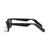 The Lucyd Darkside, a pair of black Bluetooth audio sunglasses with thick arms and a slightly angular design, is shown from the side against a plain white background.