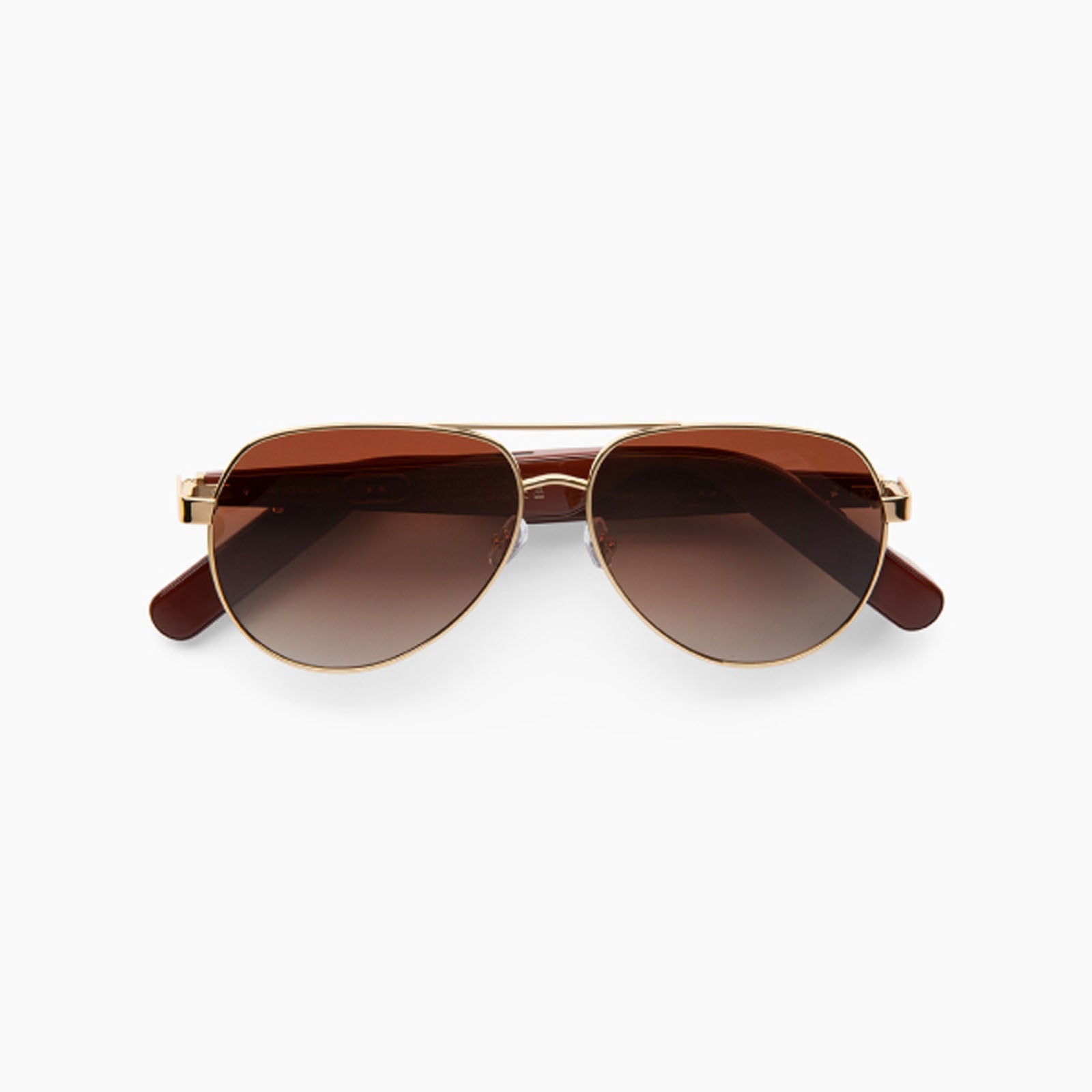 The Lucyd XL Jupiter XXL are aviator-style Bluetooth audio sunglasses with gold metal frames, polarized brown gradient lenses, and noise-canceling mics, shown against a plain white background.